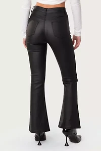 Edikted Petite Luna Faux Leather Flare Jeans