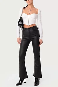 Edikted Petite Luna Faux Leather Flare Jeans