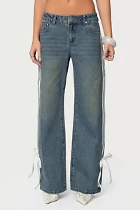 Edikted Washed Low Rise Ribbon Jeans