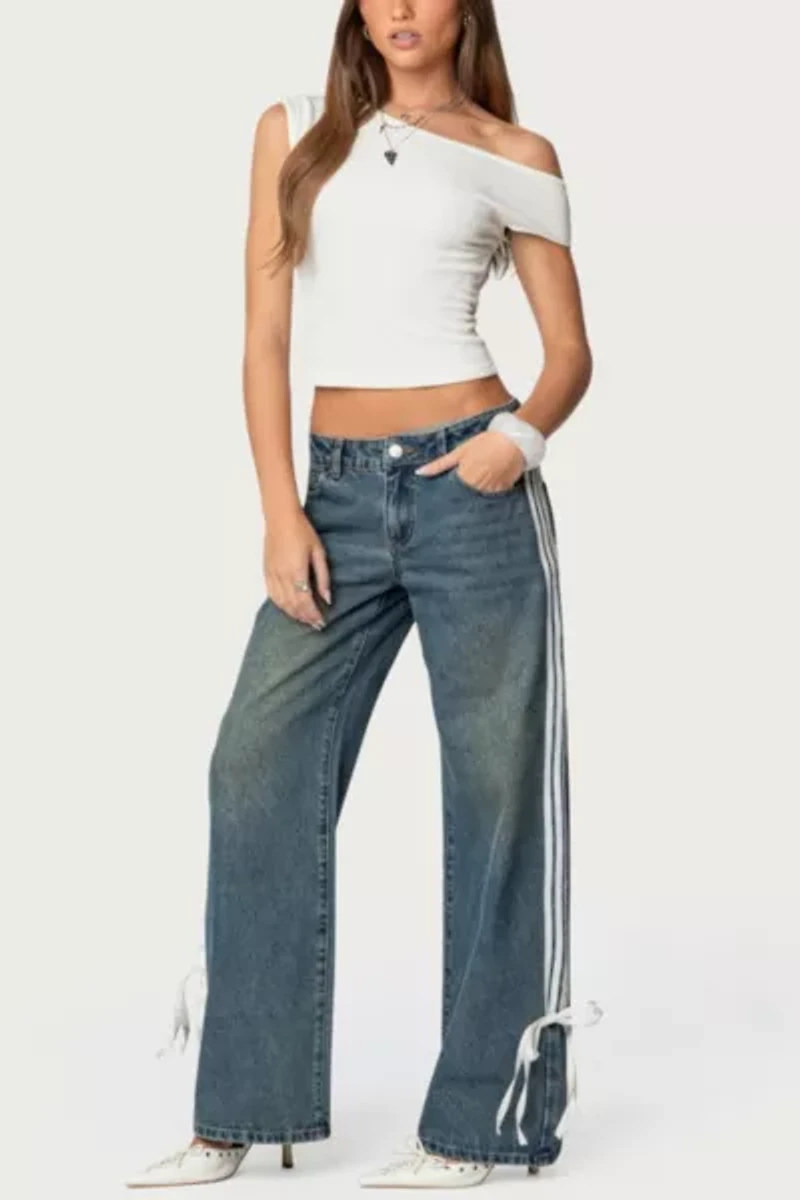 Edikted Washed Low Rise Ribbon Jeans