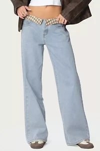 Edikted Peekaboo Plaid Low Rise Jeans