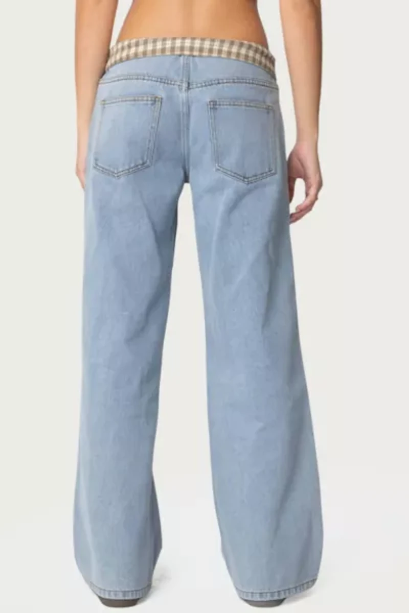 Edikted Peekaboo Plaid Low Rise Jeans