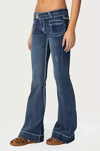 Edikted Contrast Stitch Low Rise Flared Jeans