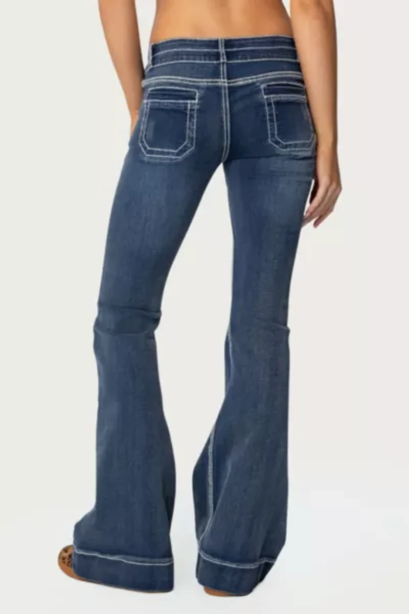 Edikted Contrast Stitch Low Rise Flared Jeans