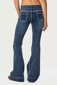 Edikted Contrast Stitch Low Rise Flared Jeans