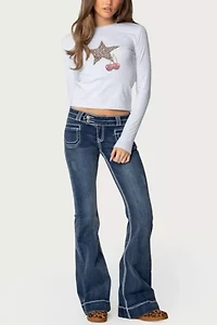 Edikted Contrast Stitch Low Rise Flared Jeans