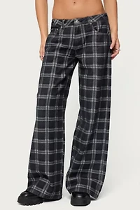 Edikted Kailani Plaid Low Rise Baggy Jeans