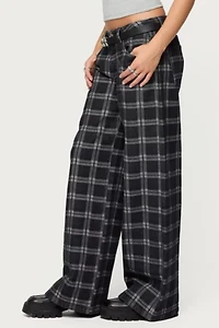 Edikted Kailani Plaid Low Rise Baggy Jeans
