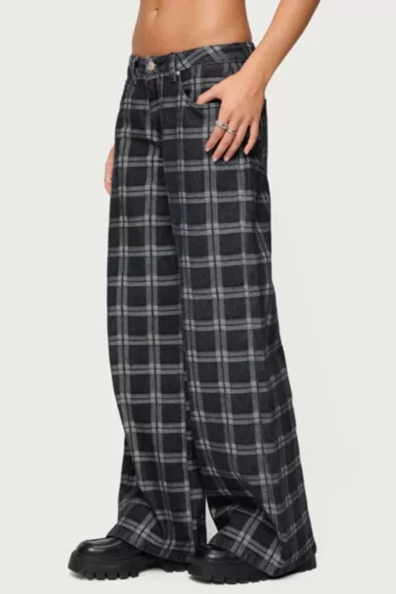 Edikted Kailani Plaid Low Rise Baggy Jeans