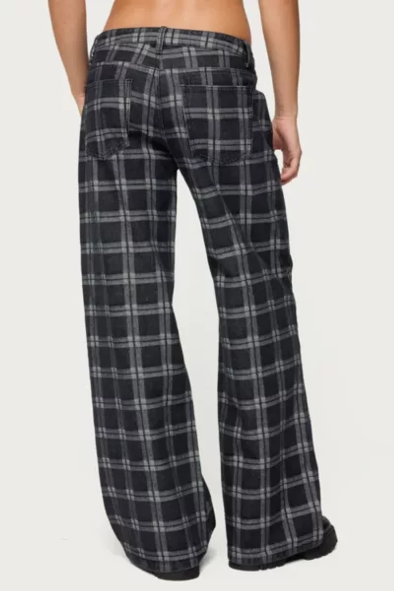 Edikted Kailani Plaid Low Rise Baggy Jeans
