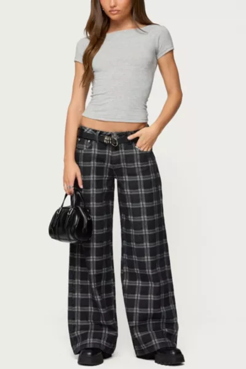 Edikted Kailani Plaid Low Rise Baggy Jeans