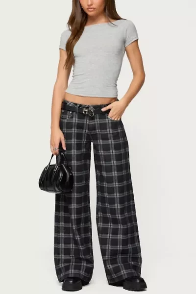Edikted Kailani Plaid Low Rise Baggy Jeans