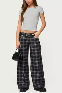 Edikted Kailani Plaid Low Rise Baggy Jeans