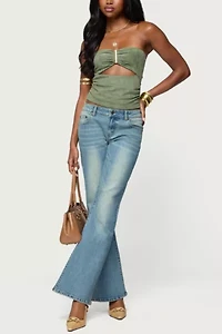 Edikted Jenni Washed Low Rise Flared Jeans