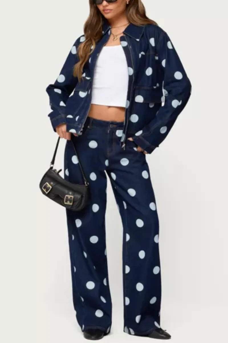 Edikted Leyah Polka Dot Low Rise Jeans