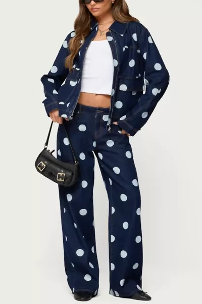 Edikted Leyah Polka Dot Low Rise Jeans