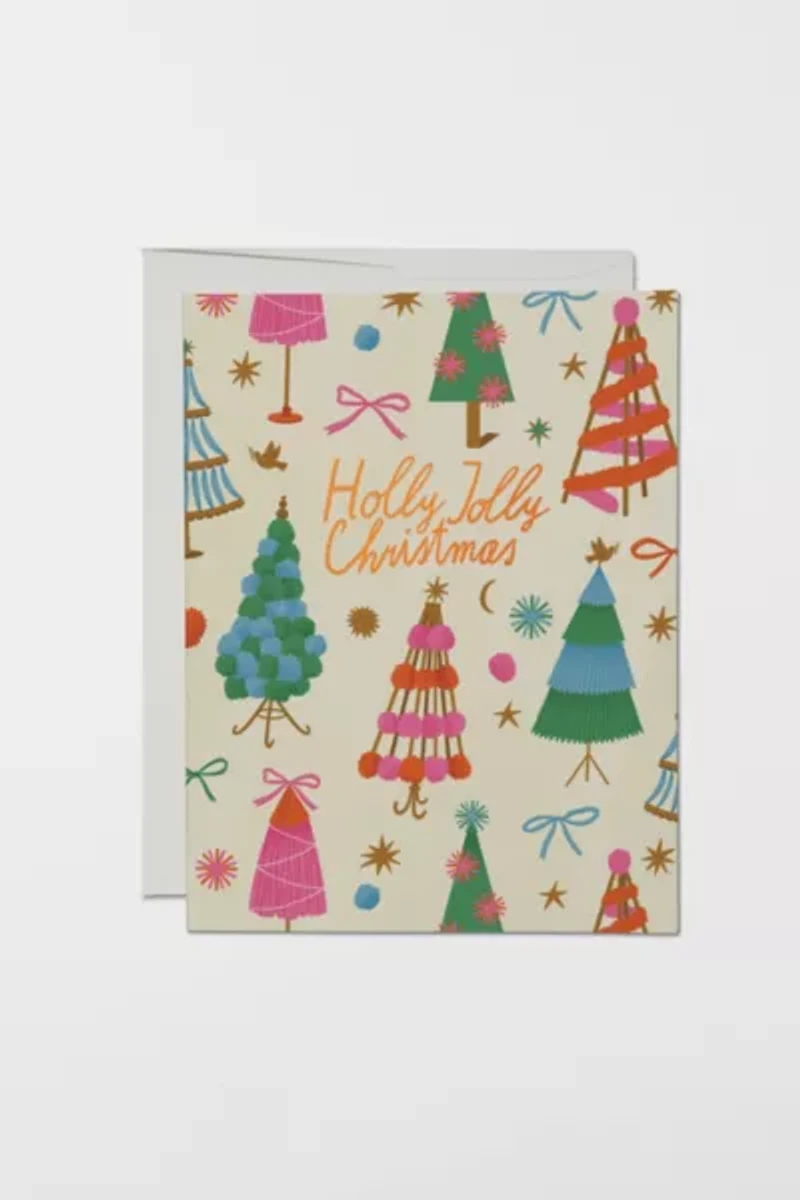 Red Cap Holly Jolly Trees Holiday Greeting Card
