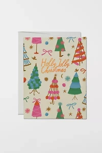 Red Cap Holly Jolly Trees Holiday Greeting Card