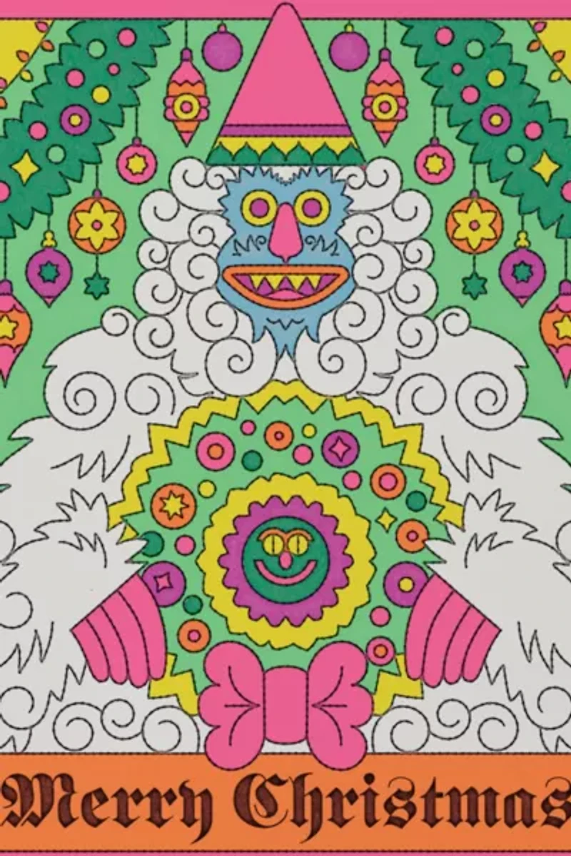 Red Cap Abominable Snowman Holiday Card