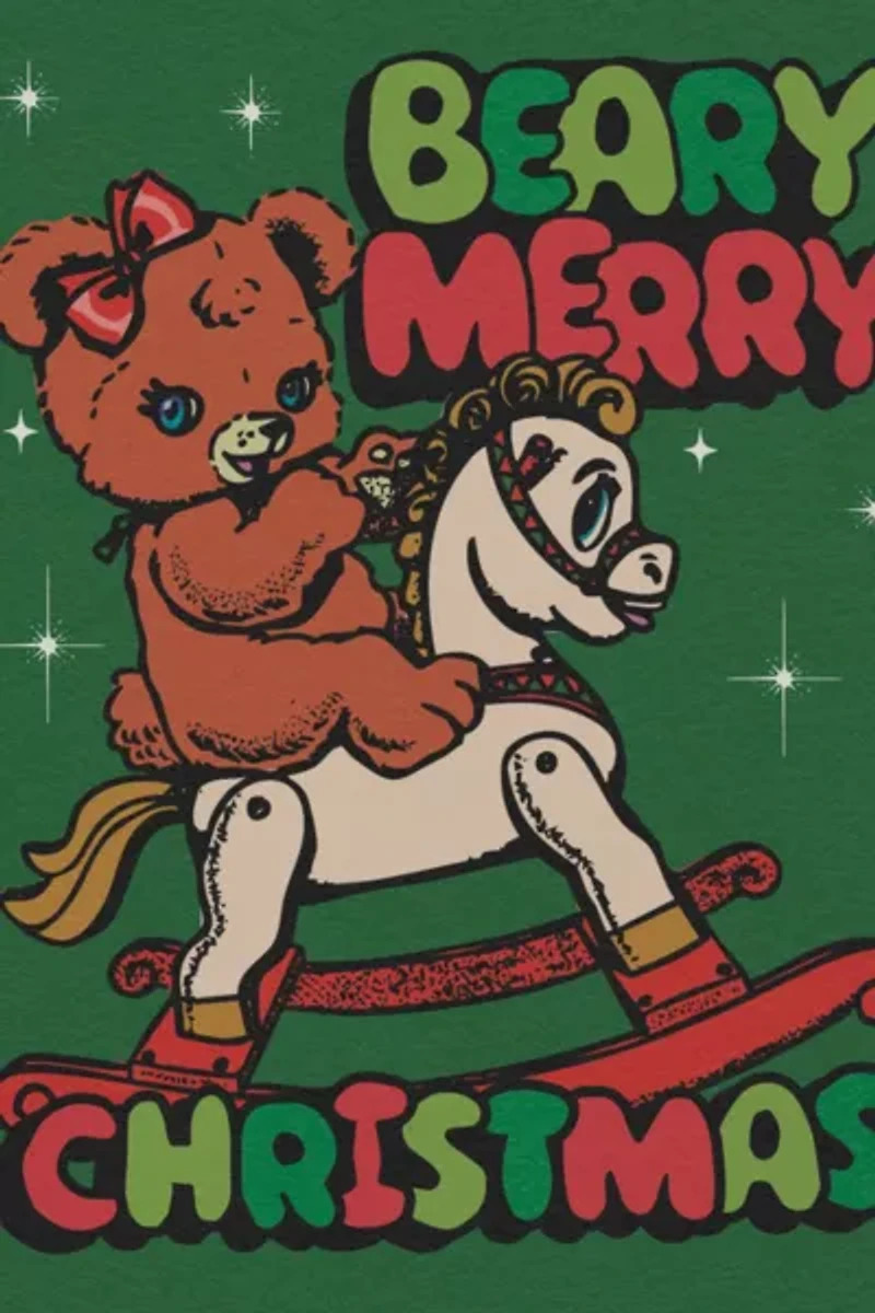 Red Cap Beary Merry Holiday Card