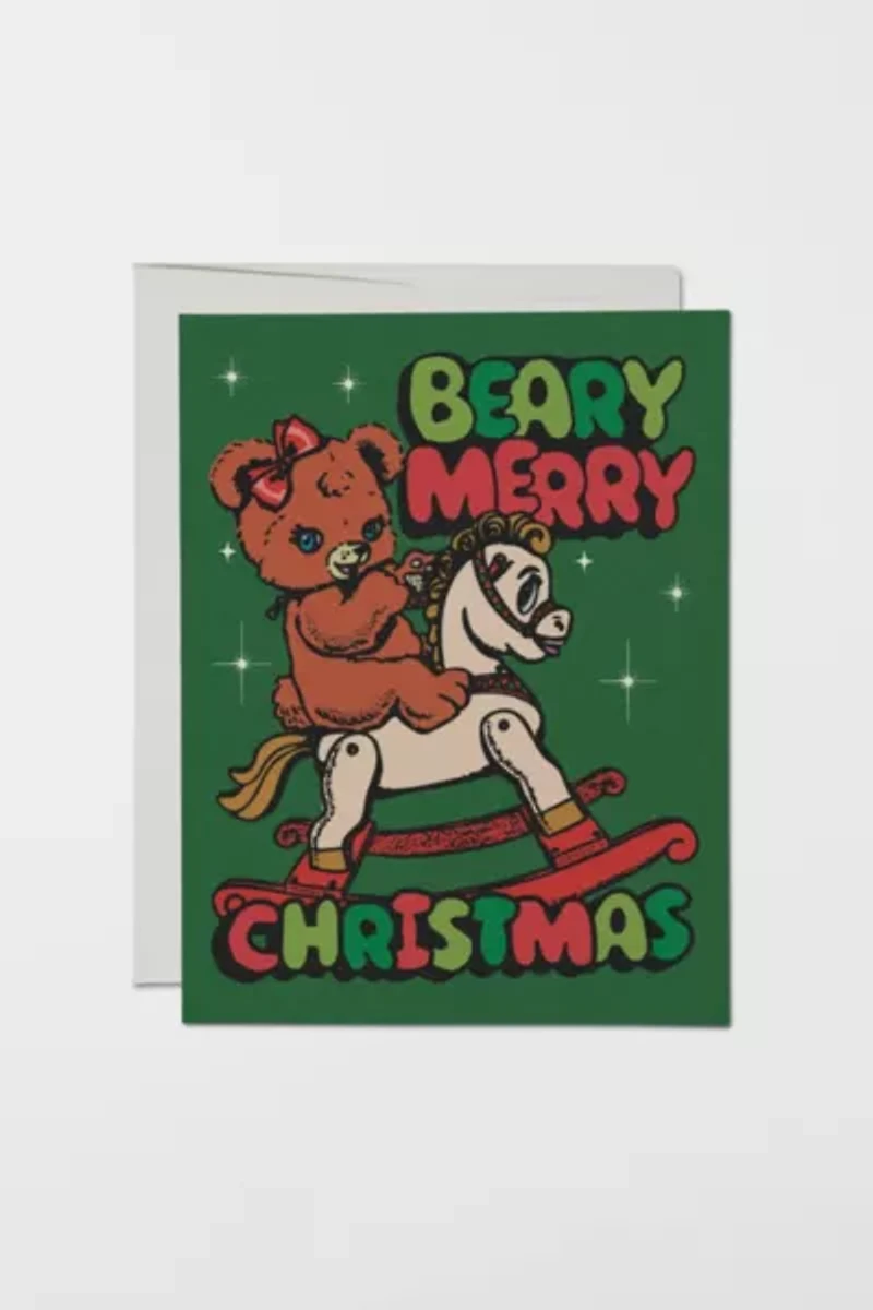 Red Cap Beary Merry Holiday Card
