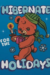 Red Cap Sleepy Teddy Bear Holiday Card