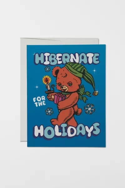 Red Cap Sleepy Teddy Bear Holiday Card