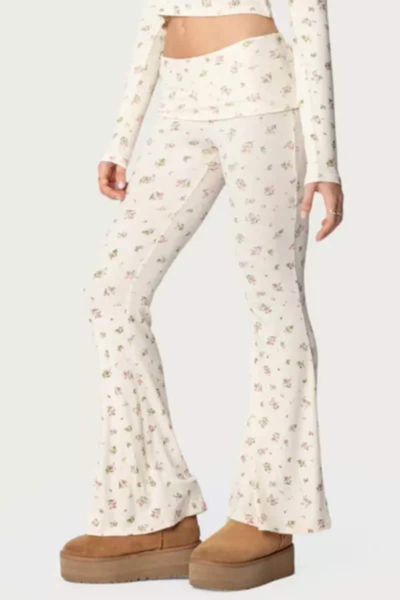 Edikted Bloom Baby Fold Over Flared Leggings