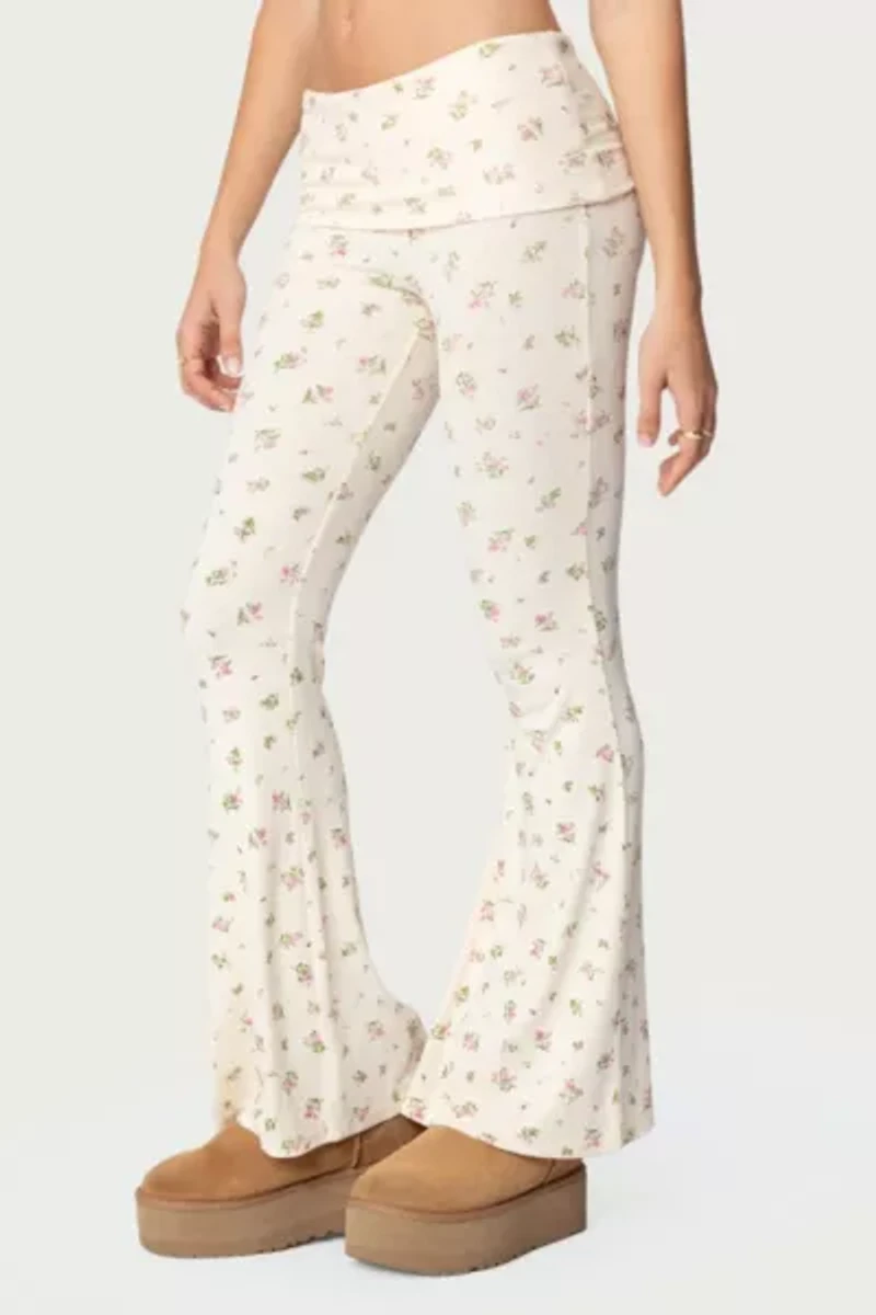 Edikted Bloom Baby Fold Over Flared Leggings