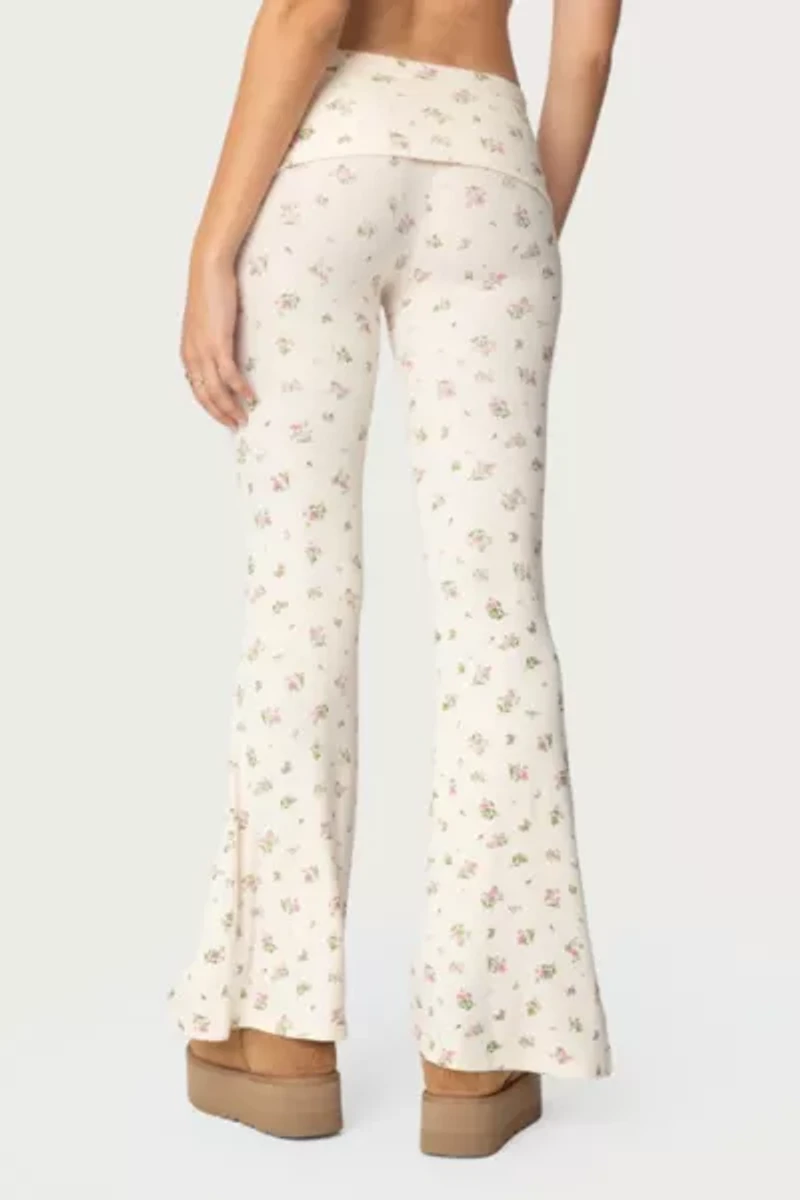 Edikted Bloom Baby Fold Over Flared Leggings