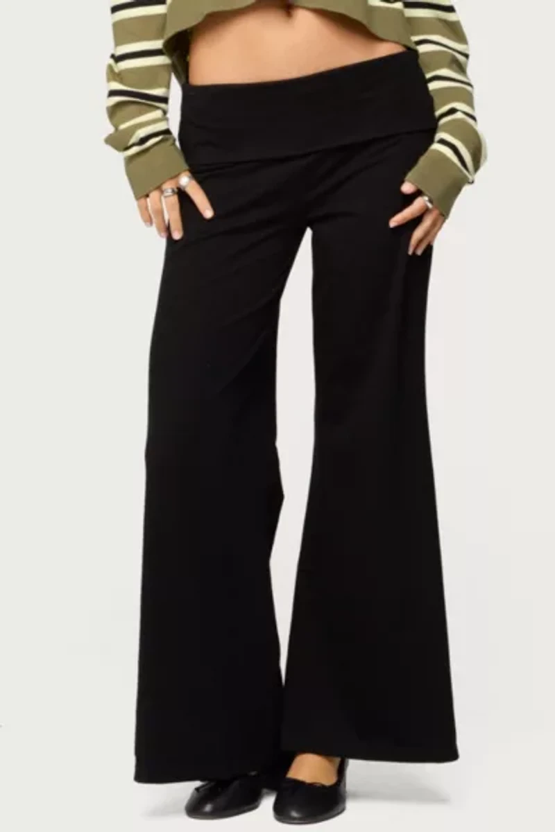 Edikted Petite Wide Leg Fold Over Pants