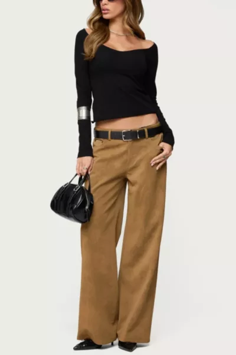 Edikted Stacey Low Rise Faux Suede Pants