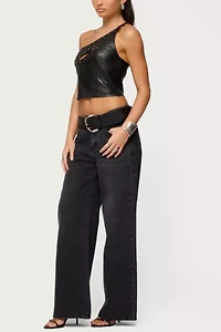 Edikted Asymmetric Cutout Faux Leather Top