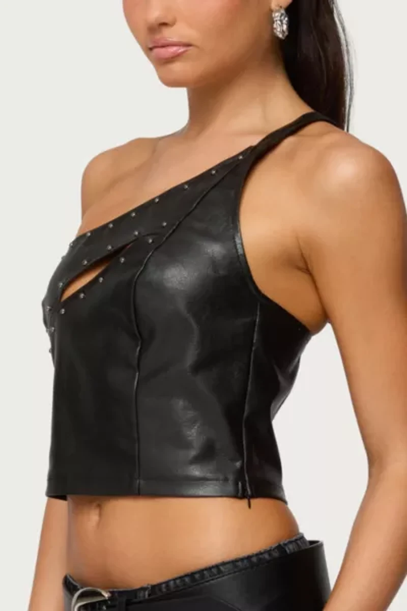 Edikted Asymmetric Cutout Faux Leather Top