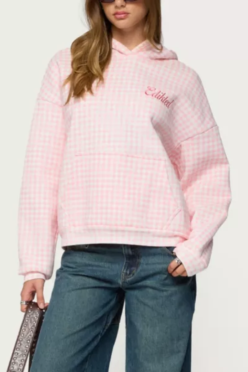 Edikted Gingham Oversized Hoodie