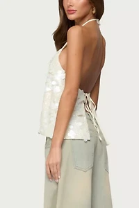 Edikted Ellorie Backless Sequin Halter Top