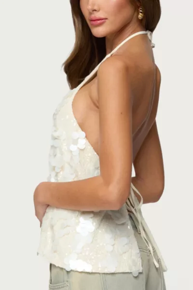 Edikted Ellorie Backless Sequin Halter Top