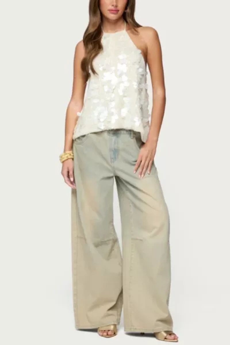 Edikted Ellorie Backless Sequin Halter Top