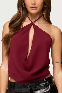 Edikted Chiffon Backless Cowl Neck Top