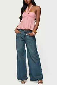 Edikted Pleated Chiffon Babydoll Halter Top