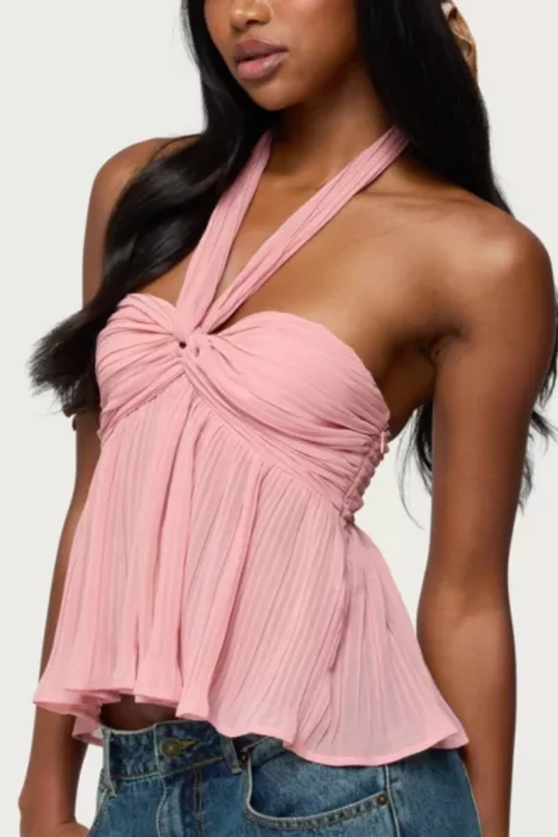 Edikted Pleated Chiffon Babydoll Halter Top