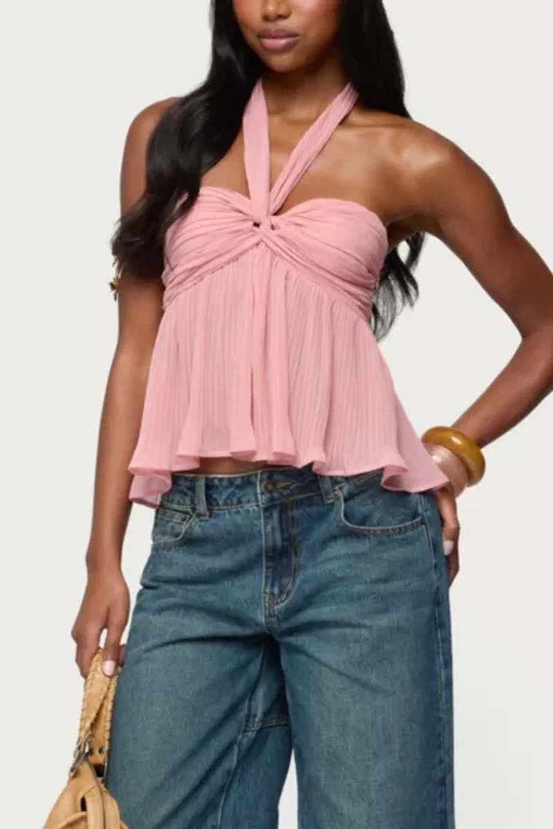Edikted Pleated Chiffon Babydoll Halter Top