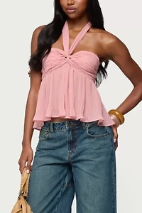 Edikted Pleated Chiffon Babydoll Halter Top
