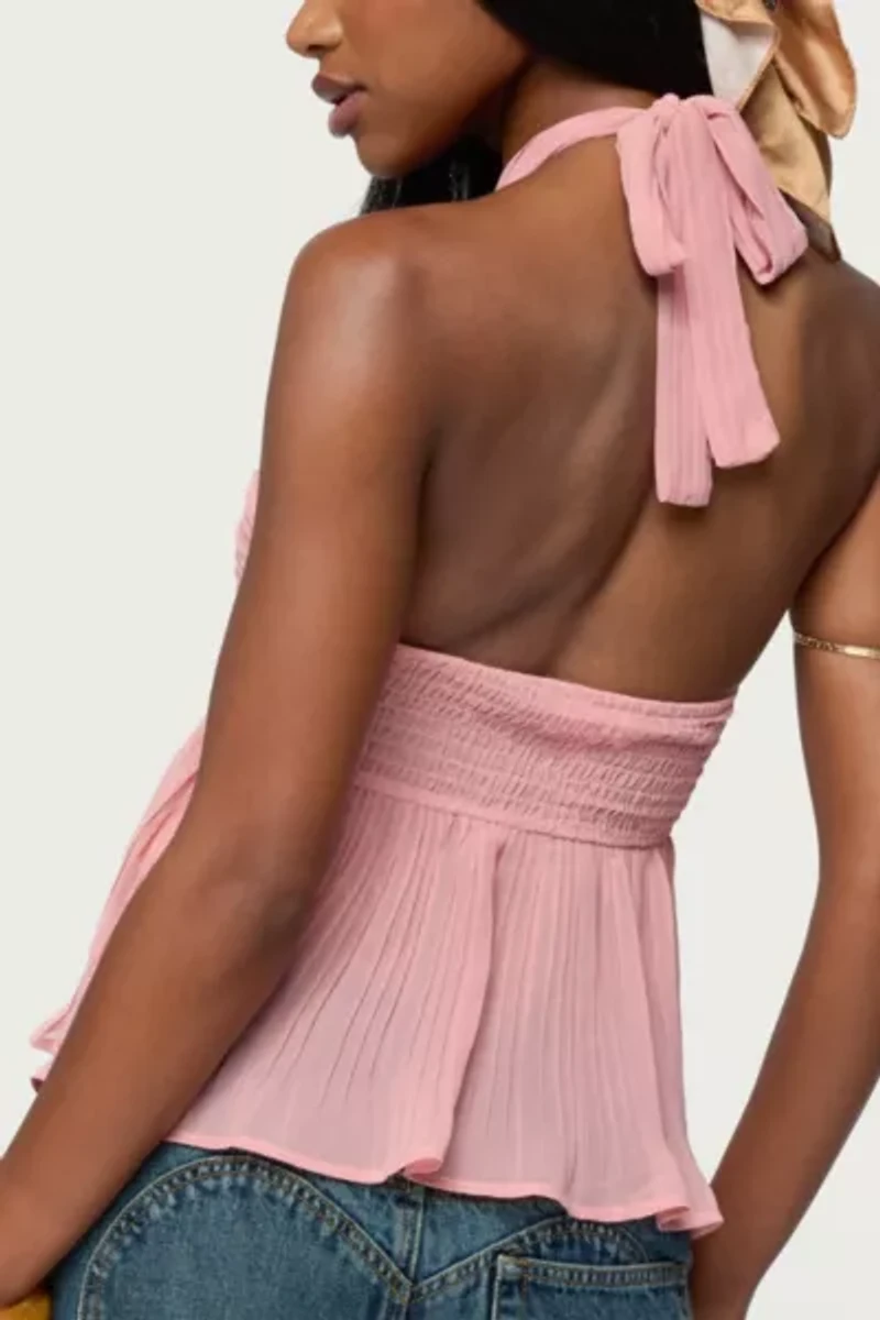 Edikted Pleated Chiffon Babydoll Halter Top