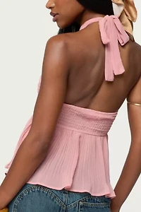 Edikted Pleated Chiffon Babydoll Halter Top