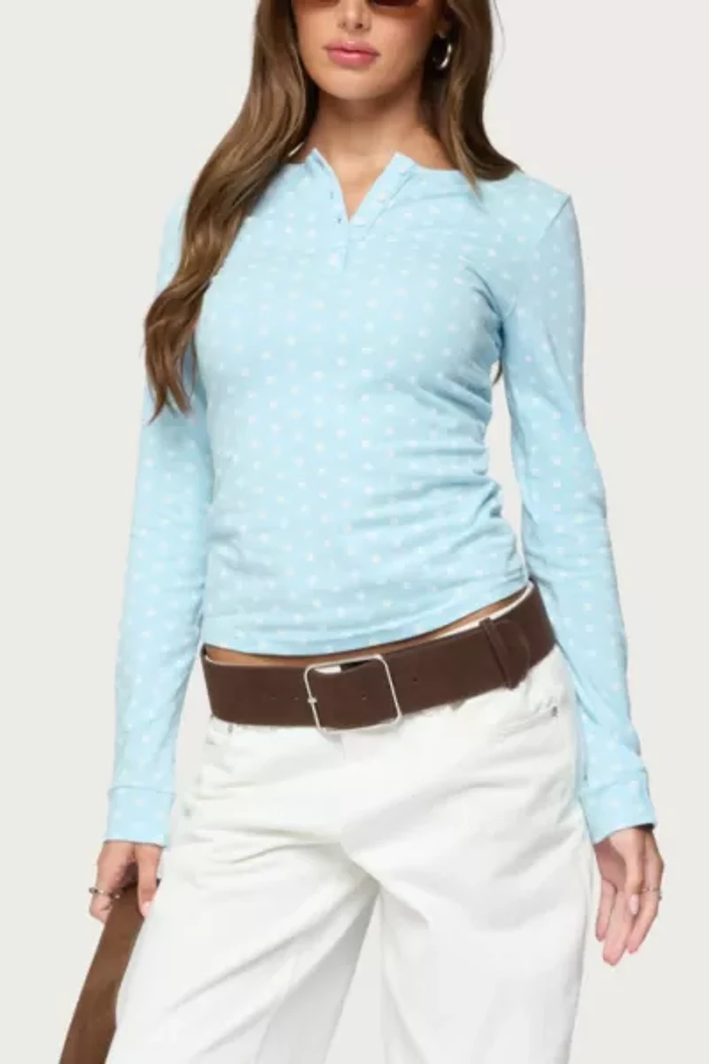 Edikted Keana Polka Dot Henley Top