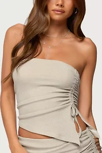 Edikted Issa Asymmetric Drawstring Strapless Top