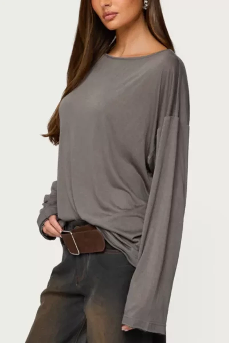 Edikted Oversized Semi Sheer Long Sleeve T Shirt