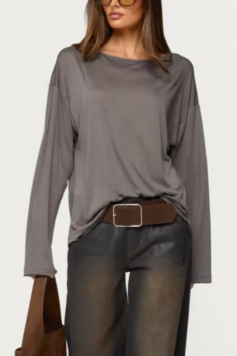 Edikted Oversized Semi Sheer Long Sleeve T Shirt