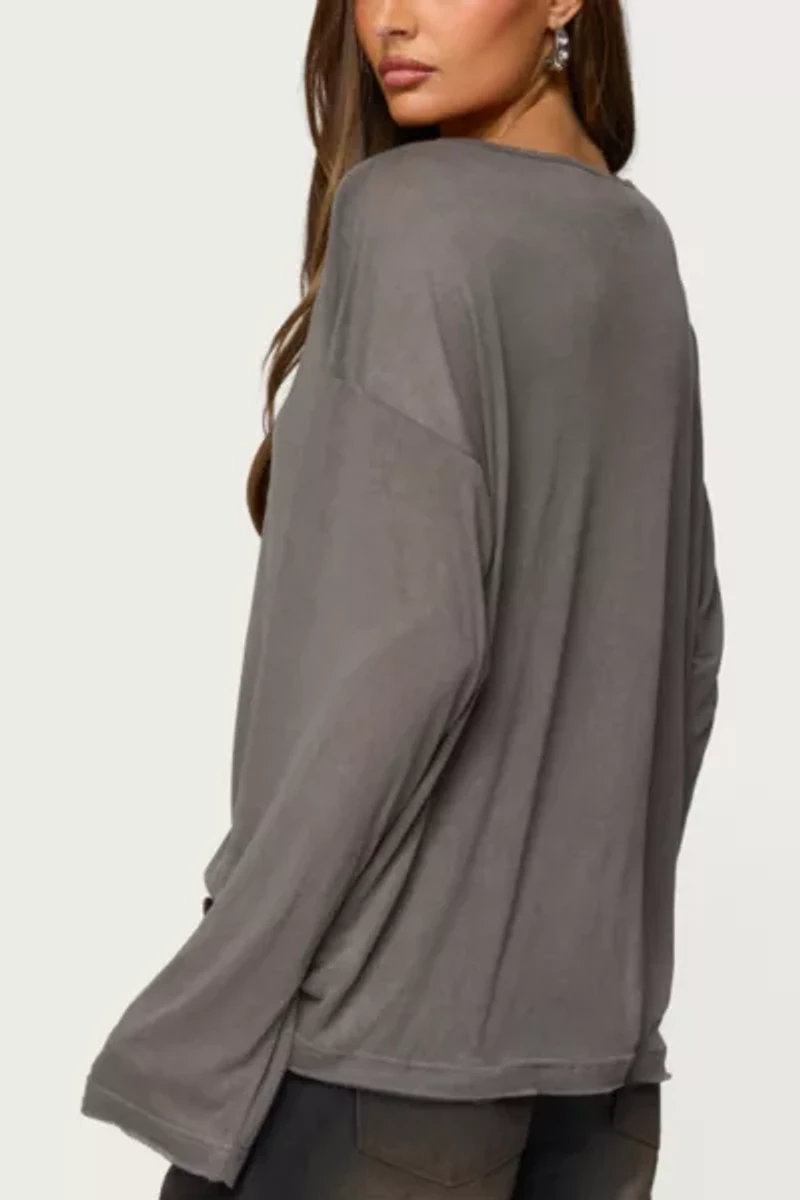 Edikted Oversized Semi Sheer Long Sleeve T Shirt